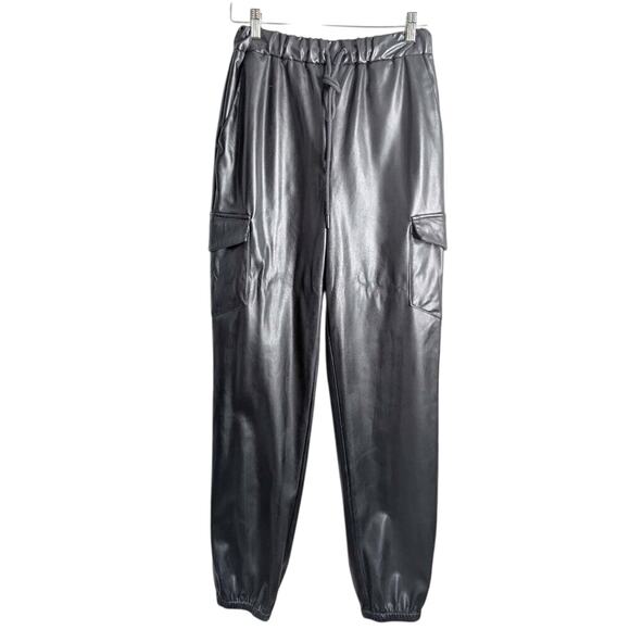 Lovers + Friends Black Vegan Faux Leather Cargo Pants Jogger Utility Size Medium - Picture 5 of 15